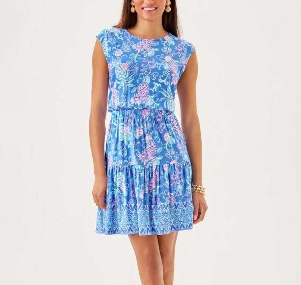 NWT Lilly Pulitzer Danville Dress SUNWASHED BLUE CITRUS CRUSH ENGINEERED Large